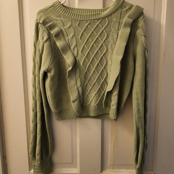 And Now This Sweaters - Pale Green Ruffled Sweater